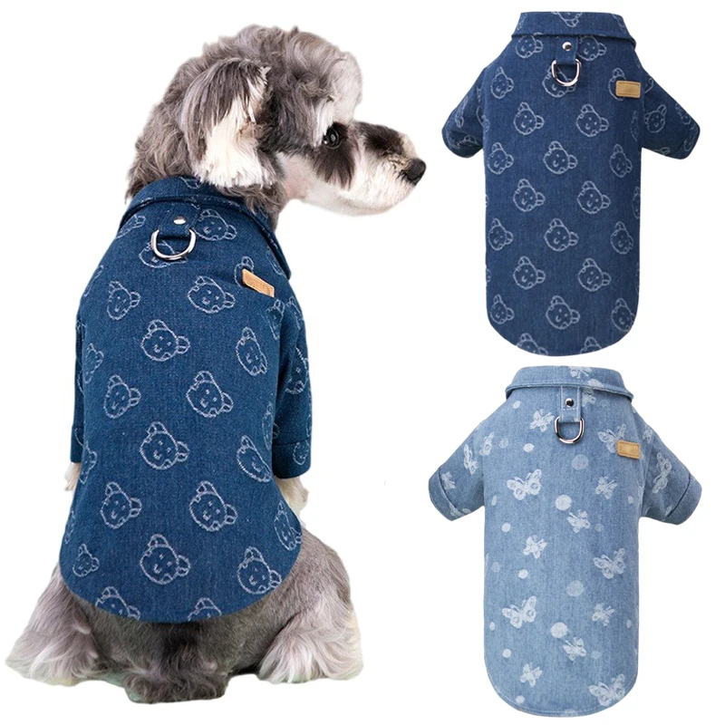 

Dog Winter Denim Shirt for Small Medium Dogs Cats Coat Warm Pet Jacket Puppy Clothes French Bulldog Chihuahua Schnauzer Costumes