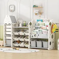 Toy Storage Organizer with Kids Bookshelf, Toy Organizer with 17 Bins and 5-Tier Bookshelf for Kids Bedroom Playroom 2
