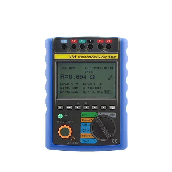 

DECCA 4108 Digital Earth Resistance Resistivity Tester 2 Pole 3 Pole 4 Pole single double clamp Current Equipotential USB Meter