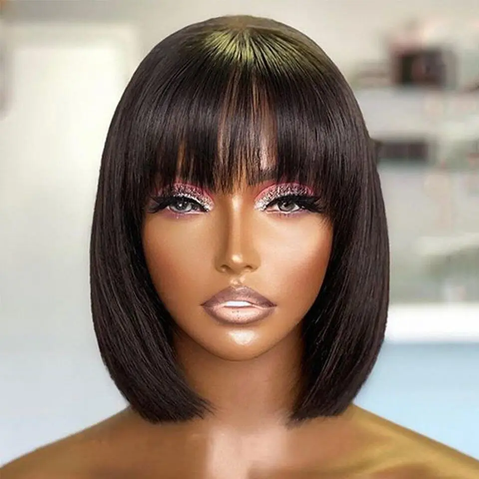 

Straight Wigs Human Hair With Band Full Machine Made Human Hair Bob Wig Brazilian Remy Hair 180% Density Wig For Black Women