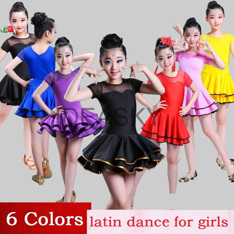 Child Girls Latin Dance Dress Fringe latin american girl dresses Clothes Salsa Costume Black Red Ballroom Tango Dresses suit