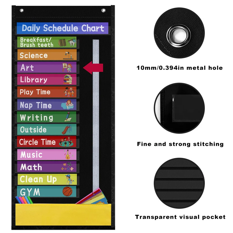Kids Daily Schedule Pocket Chart Teacher Classroom Scheduling Charts  Durable Schedule Chart For Preschool Homeschool Office，toys - AliExpress, image size:960x960