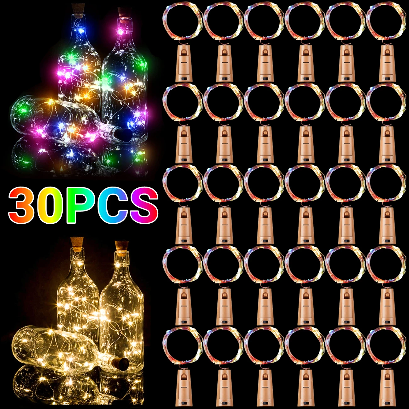 

1/10/20/30PCS LED Wine Bottle Lights With Battery 20LEDs Fairy Cork String Light Liquor Crafts For Bar Party Wedding Decoration