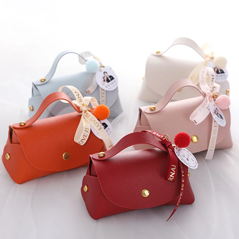 10pcs Bowknot Leather Gifts Bags for Wedding Birthday Party Supplies Handbag Candy Package Box Favors Bag Wholesale No Card