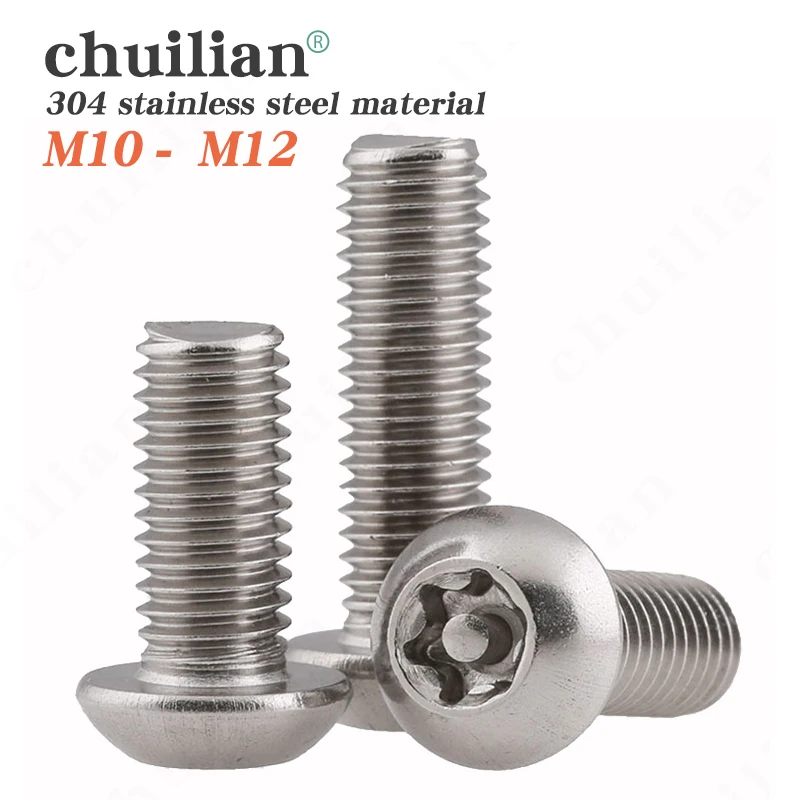 

1pcs M10 M12 A2-70 304 stainless steel Six Lobe Torx Button Round Head with Pin Tamper Proof Security Screw Bolt