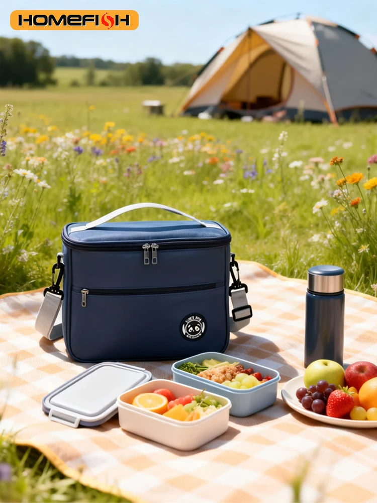 Thermal bag bento bag aluminum foil thickened lunch box thermal bag with rice shoulder strap bento bag one pack - 2
