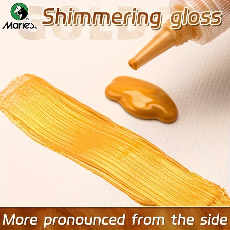Marie's Crystal Golden Metallic Acrylic Pigments,1pc 50ml/1.69 oz/Tube for Glass and Wood,Pearlescent Paints for Adults,Artists 3