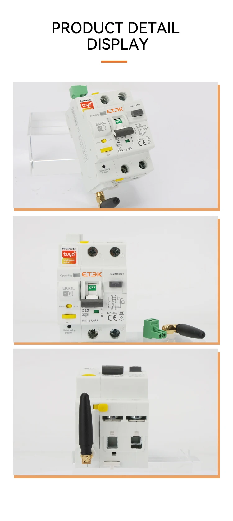 ETEC Tuya WlFl Smart circuit Breaker RCBO Smart Life Remote control short Circui