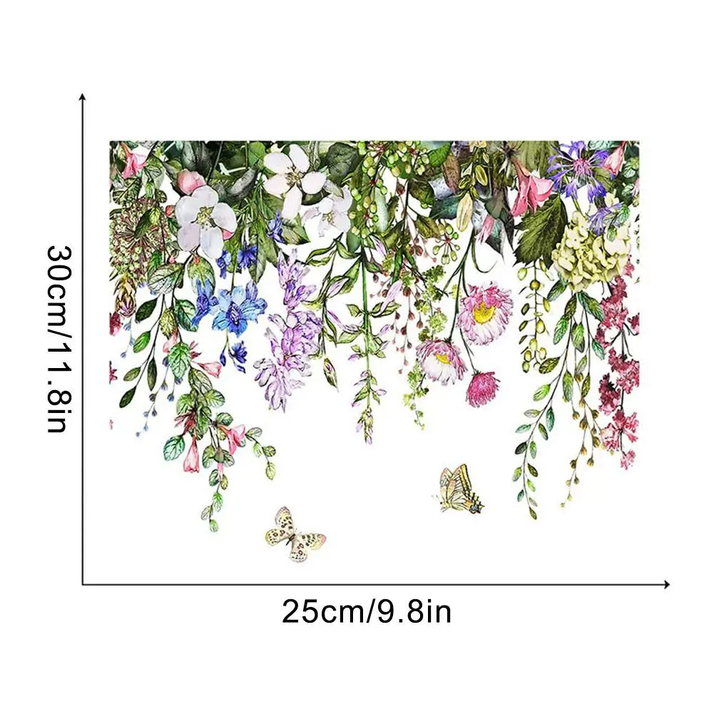 Toilet Stickers Green Plants Flower Leaves Butterfly Wall Sticker Bathroom Floral Self Adhesive PVC Mural Home Decoration Decals