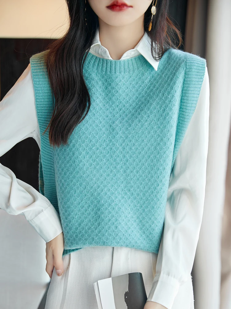 Naiste 100% meriinovillast o-kaelusega lohvaka lõikega vest S-XL 6