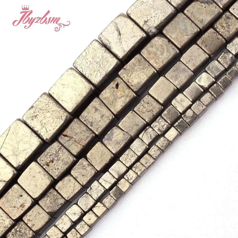 

4/6/8/10mm Natural Pyrite Square Cube Loose Natural Stone Beads For DIY Woman Jewelry Making Gift Necklace Bracelet Strand 15"