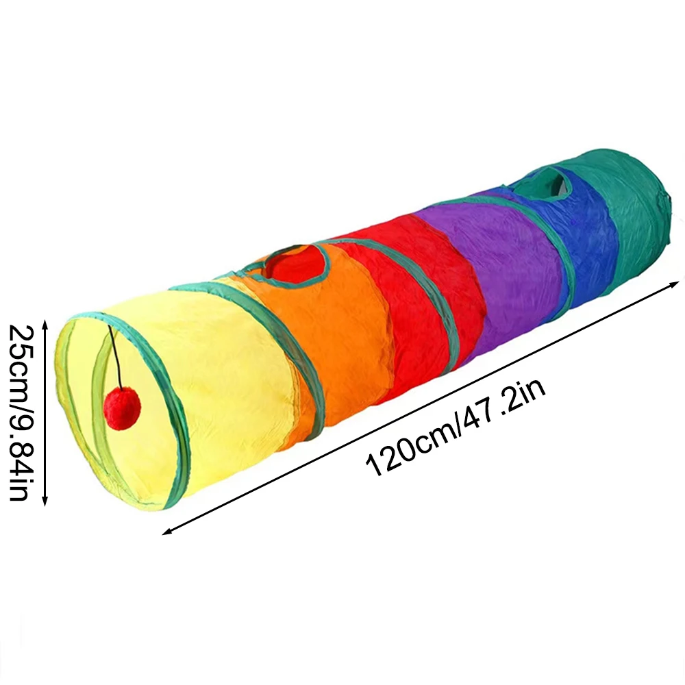 Rainbow Canvas Cat Tunnel 1PC Interactive Play Exercise Toy for Cats Foldable Design For Indoor Cats Suitable for Playtime