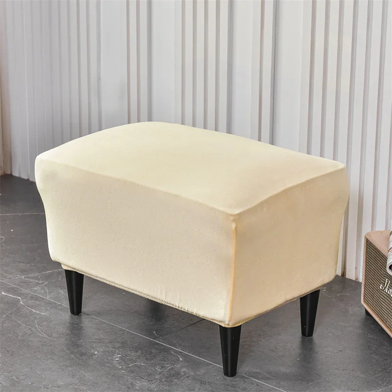 1PC Elastic Velvet Footrest Cover Stretch Dustproof Ottoman Stool Cover Rectangular Footrest Slipcover Furniture Protection 3