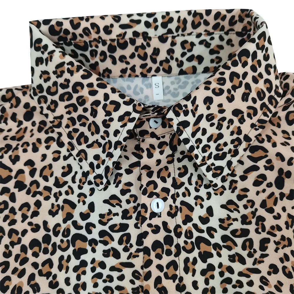 Men Leopard Print Button down Shirts Summer Casual Short Sleeve Shirts Beach Streetwear shirts and blouses Baggy Oversized Tops