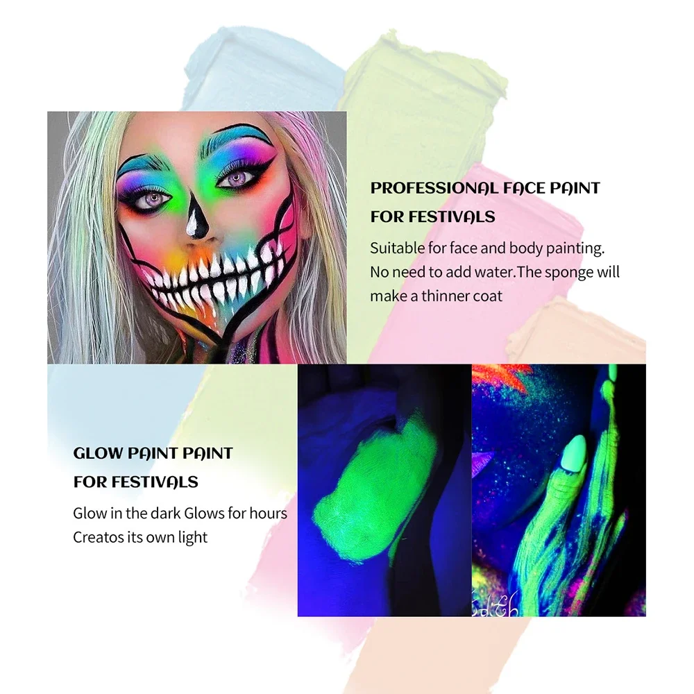 Halloween Face Body Painting Stick Cream Waterproof UV Light Neon Green Purple Pink Black White Paint Cream Party Art Makeup 5