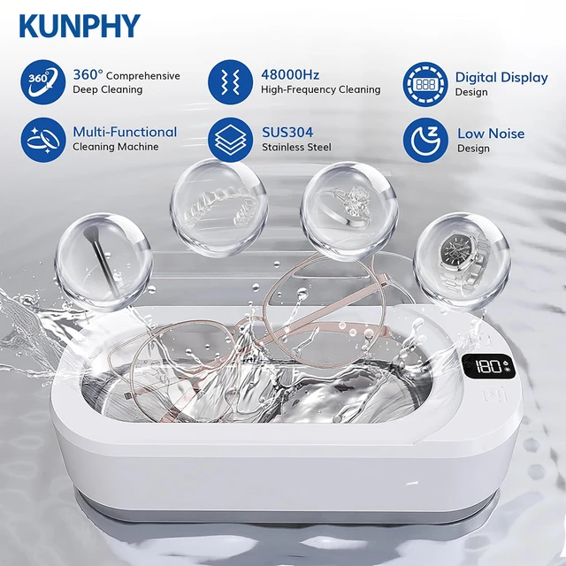 KUNPHY Ultrasonic Jewelry Cleaner 350ML 48KHz Professional Ultrasonic Cleaner Machine with 3 Digital Timer Sonic for Glasses 1