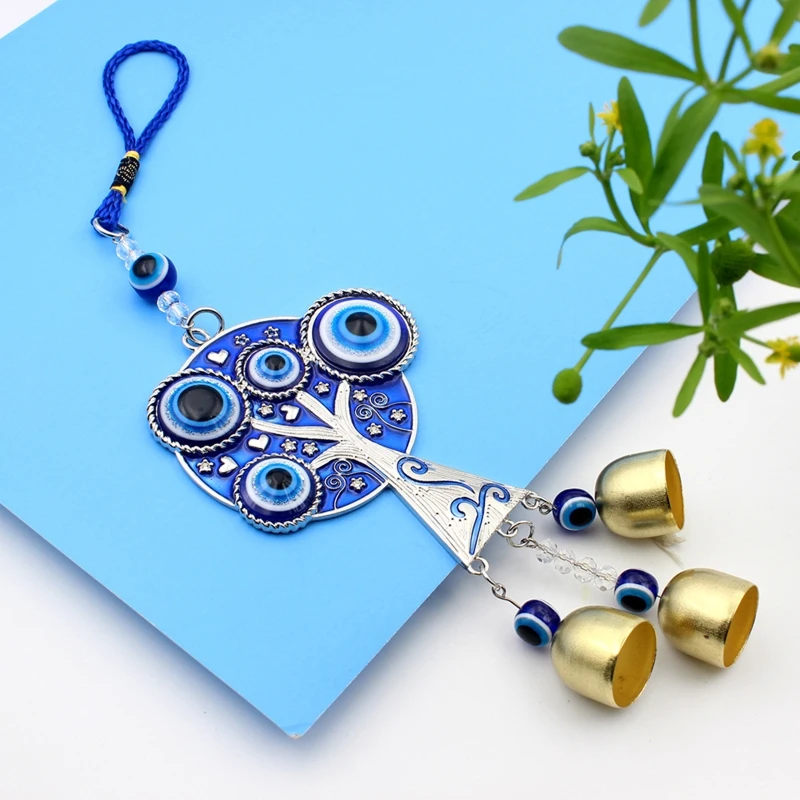 Turkish Blue Evil Eye Life Trees Windchime Lucky Charm Hanging Ornament for Indoor Outdoor Garden Yard Decoration Wind Chime 5