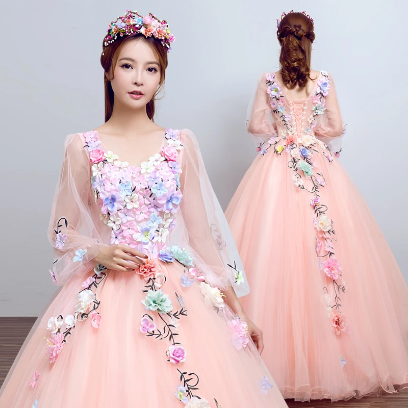 White Classic Quinceanera Dress Elegant Flower Fairy Puffy Ball Gown Long Sleeves Theme Stage Solo Vestidos De Fiesta Customized