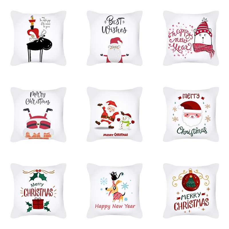 

New Christmas Pillowcase Santa Claus Elk Print Peach Skin Pillowcase Living Room Sofa Ornament Home Decoration Holiday Gift