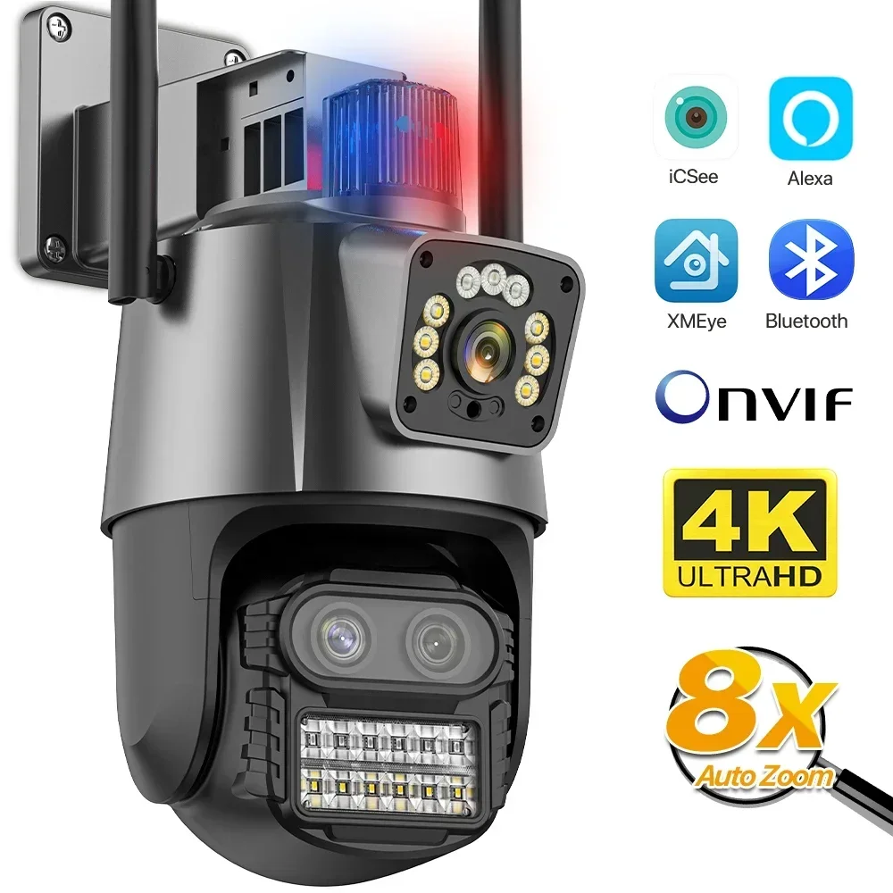 9MP Three Lens WIFI IP Camera 4K HD Dual Screen PTZ Camera Auto Tracking Security CCTV Camera 4MP P2P Video Surveillance iCSee 1