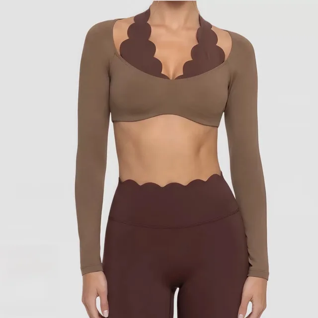 Yoga Sports Long Sleeves Fashion Lace High Elastic Fitness Wear Tight Fitting Pilates Sportswear Top Slim Fit Gym Clothes Woman