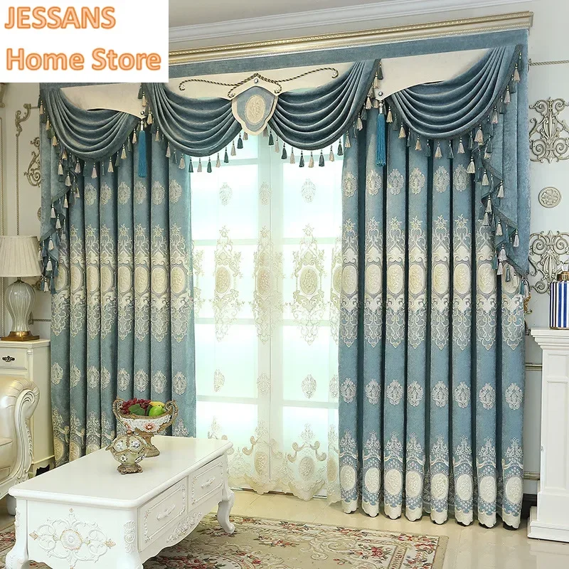 European-style Light Luxury Thickened Chenille Embroidered Window Screen Curtains for Living Room Bedroom Finished Product 2