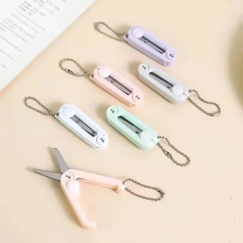 1Pcs 미니 개폐식 라운드 헤드 가위 휴대용 키 체인 저널 용 귀여운 공예 도구 종이 절단 가위