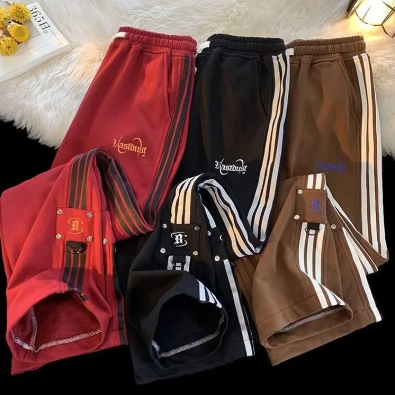 Striped Sports Sweatpants Men Women High Street Loose Casual Alphabet Embroidery Pants Trend Ins Hong Kong Dragged Couple Pants girls leather flats shoes summer children comfortable breathable 2023 kid ss summer half dragged princess fashion shoes cuhk