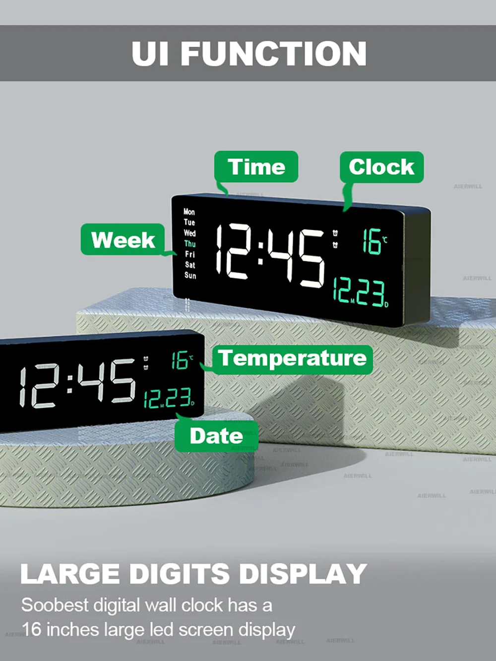 Description Picture 6 of itemBiencore B66 Digital Wall Clock 16“ Large Alarm Clock Remote Control Date Week Temperature Clock Dual Alarms LED Display Clock