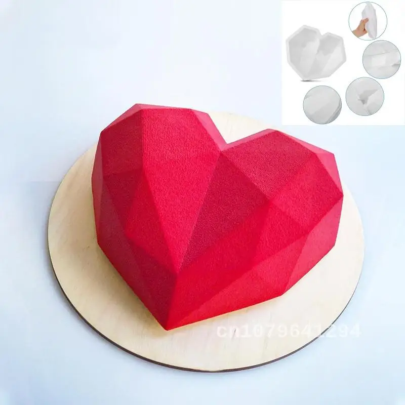

Food Grade Silicone 3D Diamond Love Heart Shaped Mold for Decorating Cakes with Dessert, Fondant, Chocolate Baking - Perfect fo