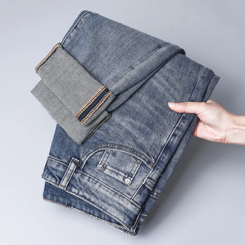 2024 Spring and Summer New Men's Simplicity Jeans High-End Stretch Slim Fit Straight All-Matching Leisure Washed-out Long Pants 2