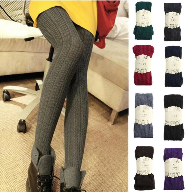 New Women Ladies Warm Thick Chunky Cable Ladies Ribbed Knitted Leggings 8  TO 26