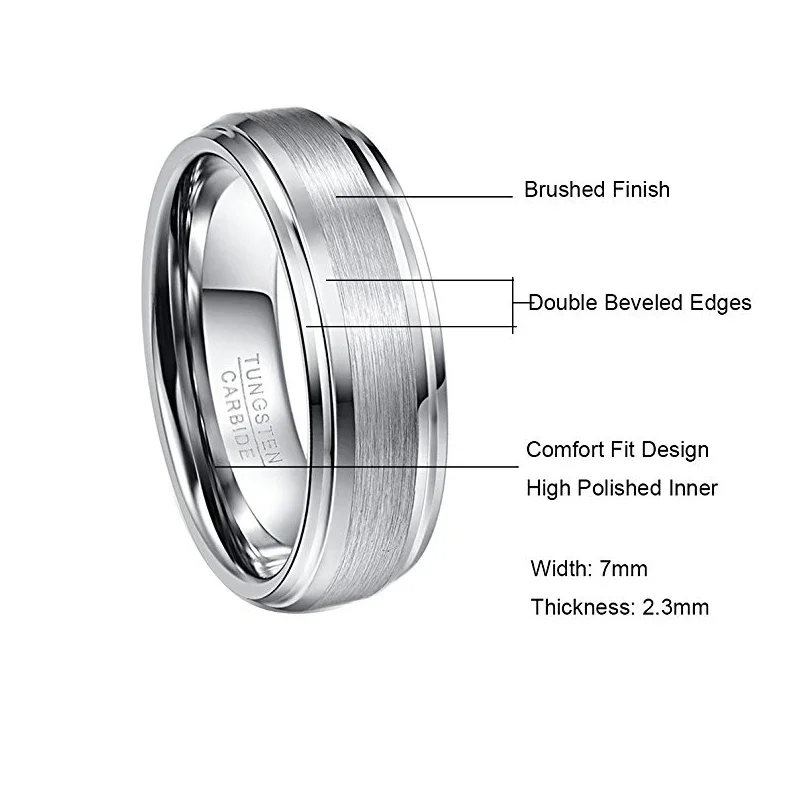 NUNCAD New Fashion Simple Men's 7mm Tungsten Carbide Ring Matte Finish Wedding Engagement Band Size 6 to 14 T022R 2