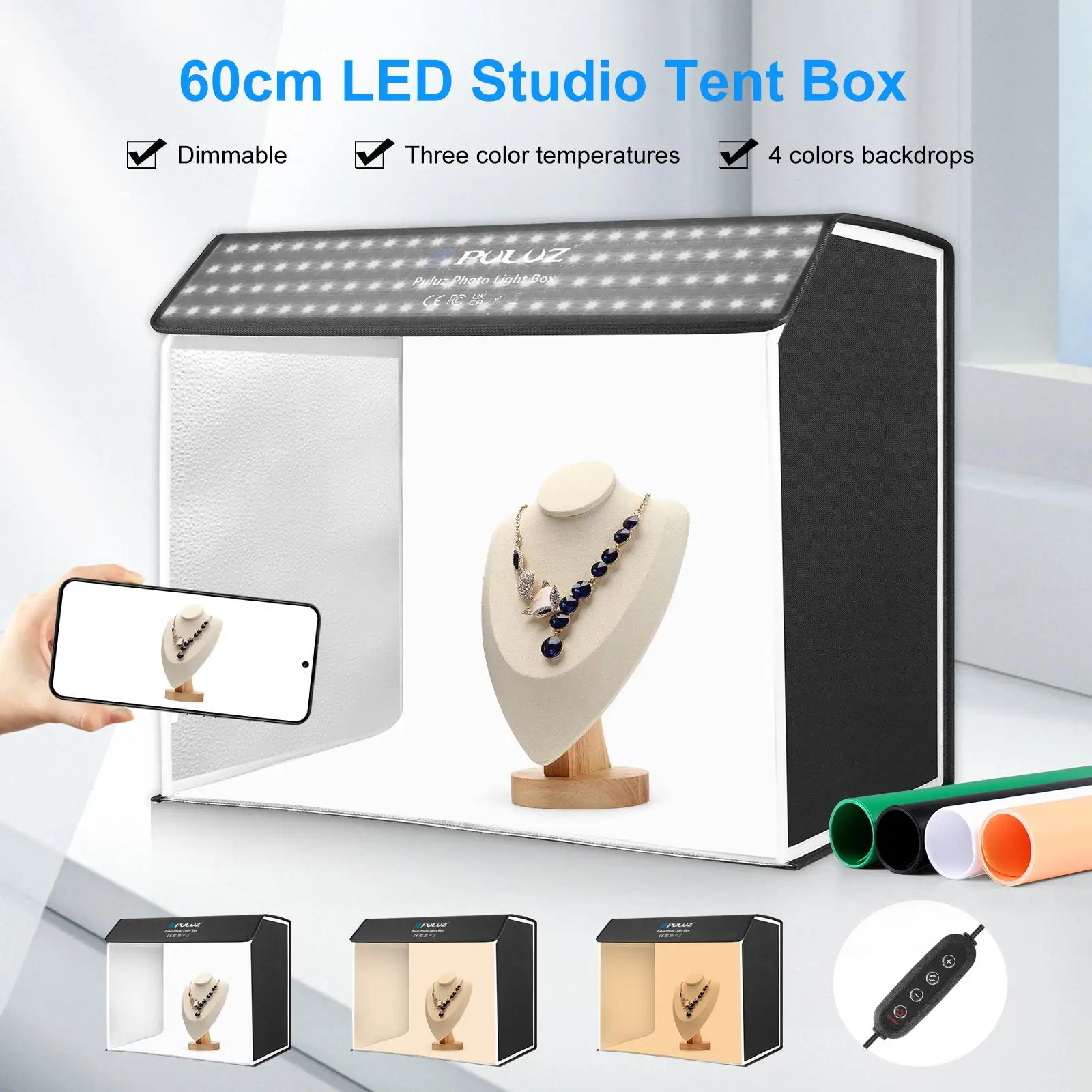 PULUZ Photo Studio Light Box Portable 60 x 40cm Cuboid Photography Studio Tent Kit with 4 Color Backdrops Studio box - 2