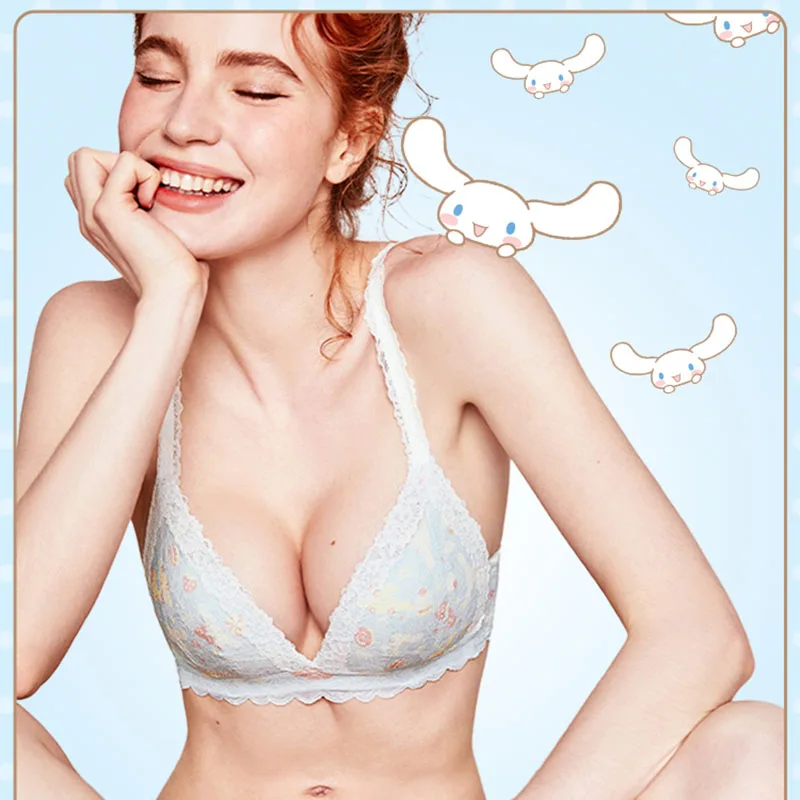 

Kawaii Sanrioed аниме девушки нижнее белье Cinnamoroll Симпатичный мультфильм без стальной окантовки кружевной бюстгальтер комплект тонкий женский