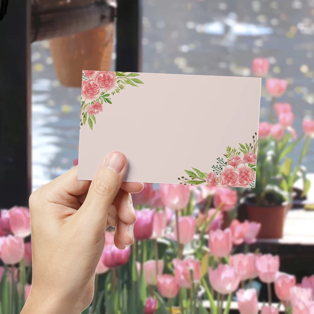 50개 꽃무늬 빈 인사말 카드, 부드러운 파스텔 배경, 수채화 꽃과 잎, 결혼식 생일 파티 감사 카드