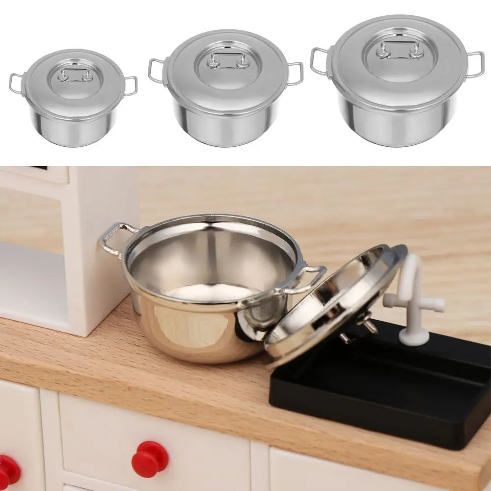 Playing House  Kitchenware Kitchen Cooking  Dollhouse Accessories Mini Cookware With Cover Miniature Soup Pot