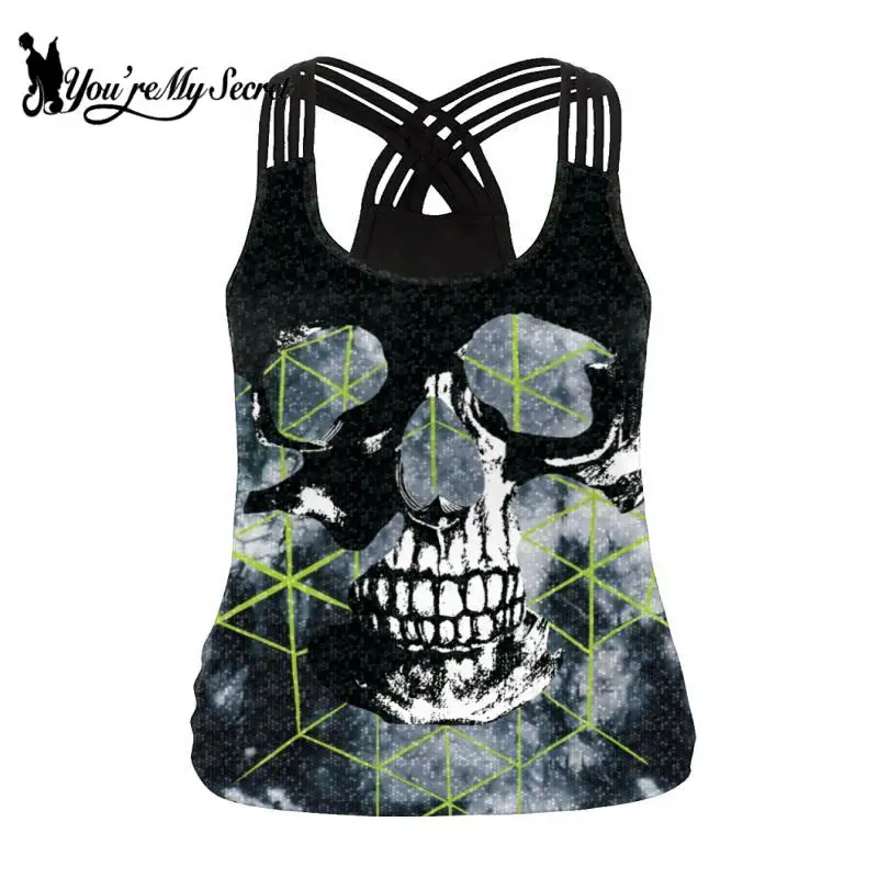 

[You're My Secret] Summer New Casual Tank Top Women Comics Cartoon Skull Print Vest Shirts Lip Smiling Joke Pattern Gothic Tops