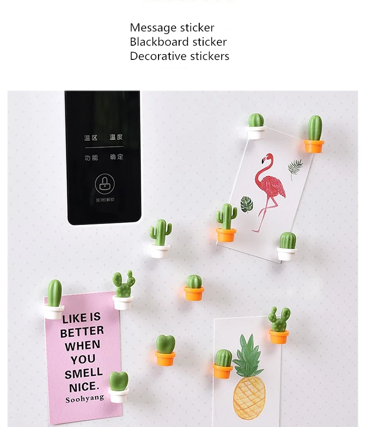 6PC/set of cute succulent plant refrigerator magnet button cactus refrigerator message sticker magnet sticker_voghion.com