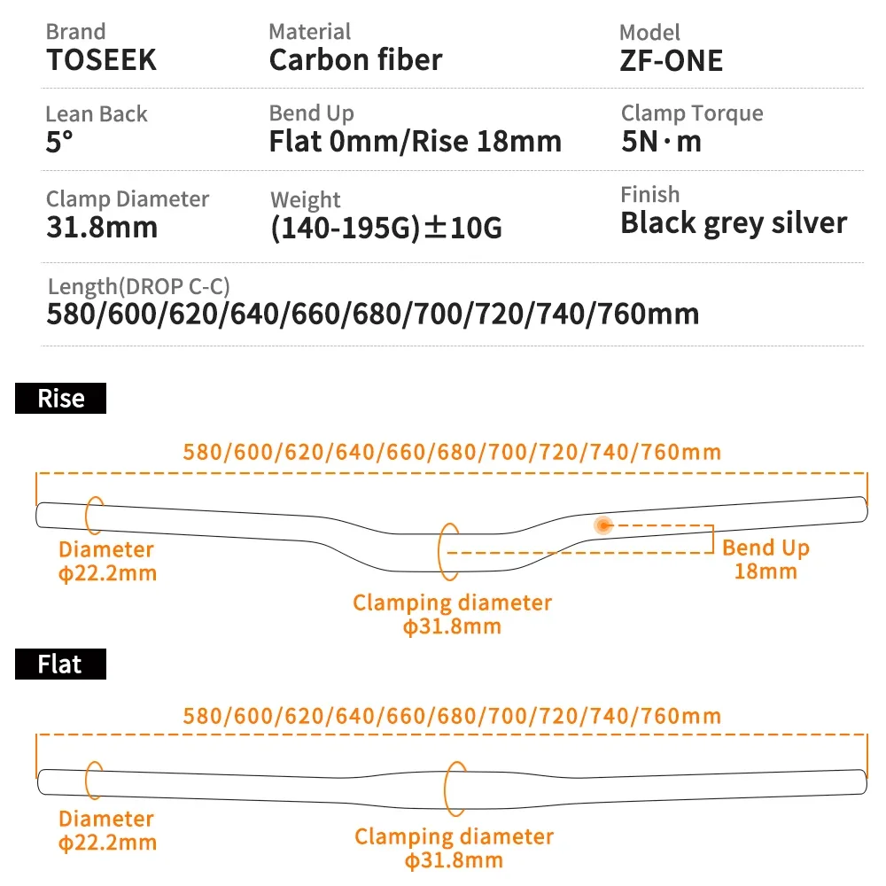 TOSEEK-ZF-ONE MTB ī ڵ,  ڵ, Ʈ ,   ׼, 31.8*580-720mm, 740mm, 760mm