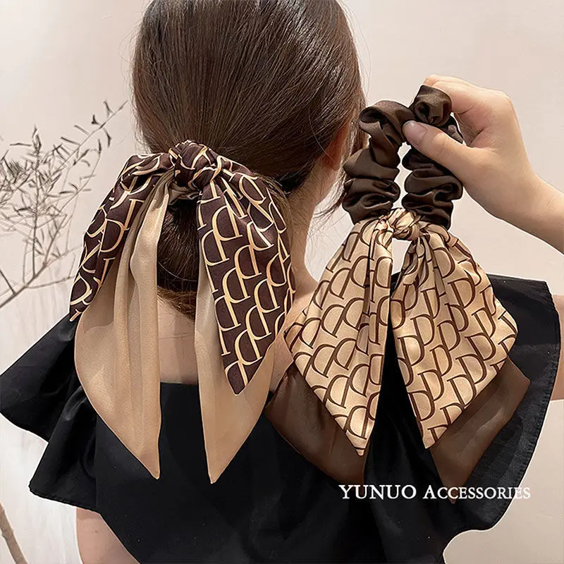 

Women's Elastic Hair Bands French Style Hair Rope Creative Letter D Classic Retro Bow Ribbon Headdress Delicate All-matching