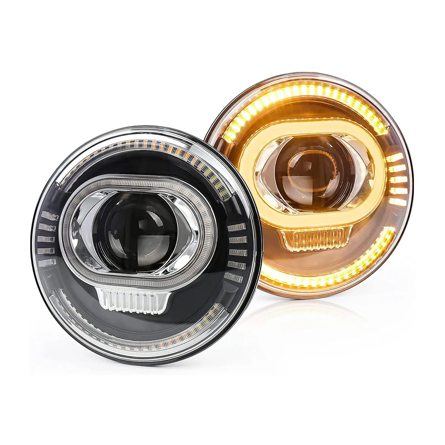 

LED Headlights, 7 Inch Round LED Headlights Clear Dual Halo DRL Turn Signal for Jeep Wrangler JK TJ CJ LJ Land