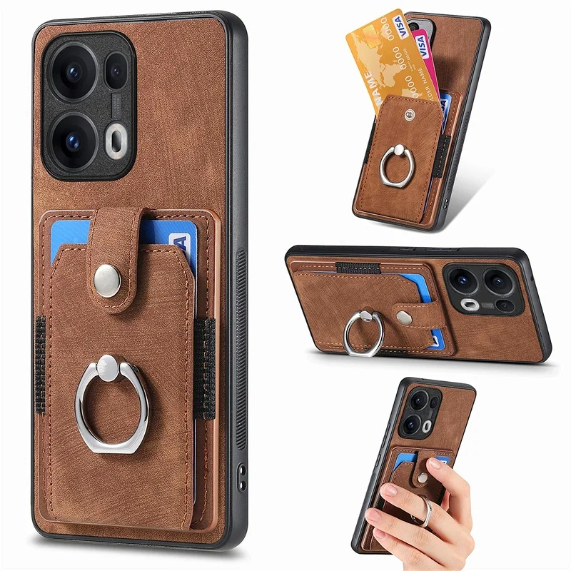 Luxury Leather Magnetic Wallet Case with Ring Stand and Card Slot - Shockproof