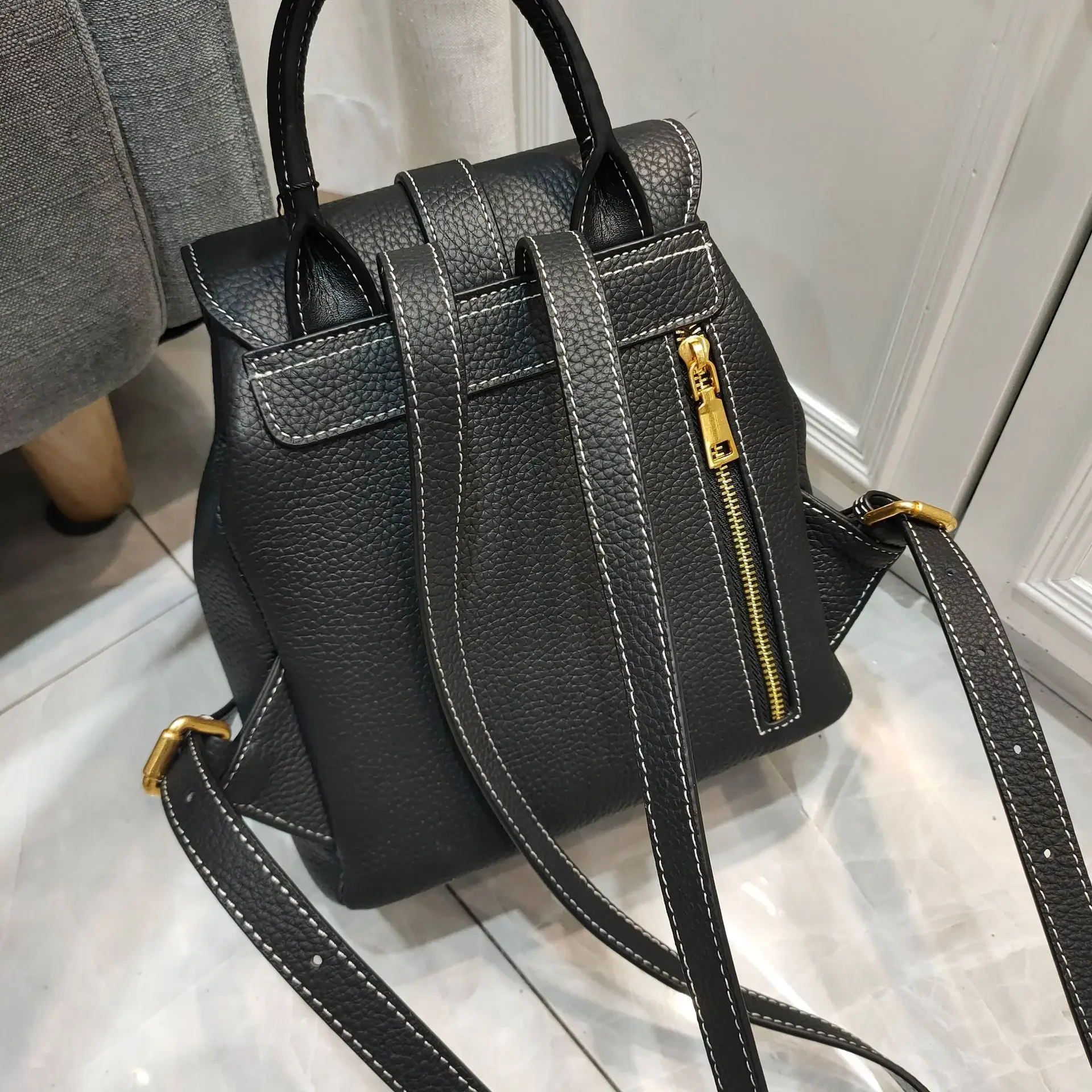 Luxury Handmade Natural Leather Backpack Women Vintage School Bags Small ,100% Real Cow Skin Female Shoulder Bag , Rucksacks 4