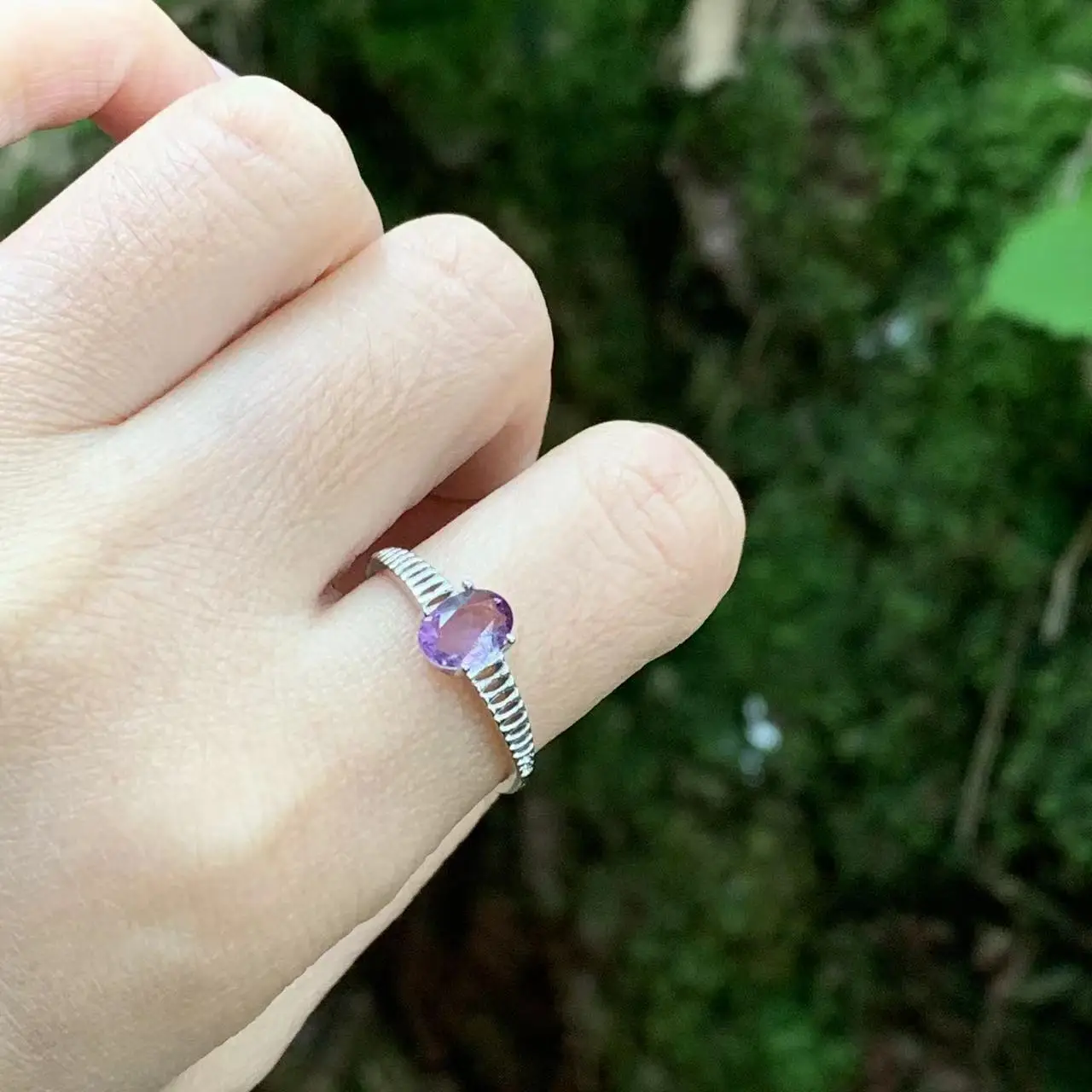 Natural Amethyst  Ring Adjustable Female Heart ring Jewelry for Women Gift Wholesale High Quality Vintage Fine