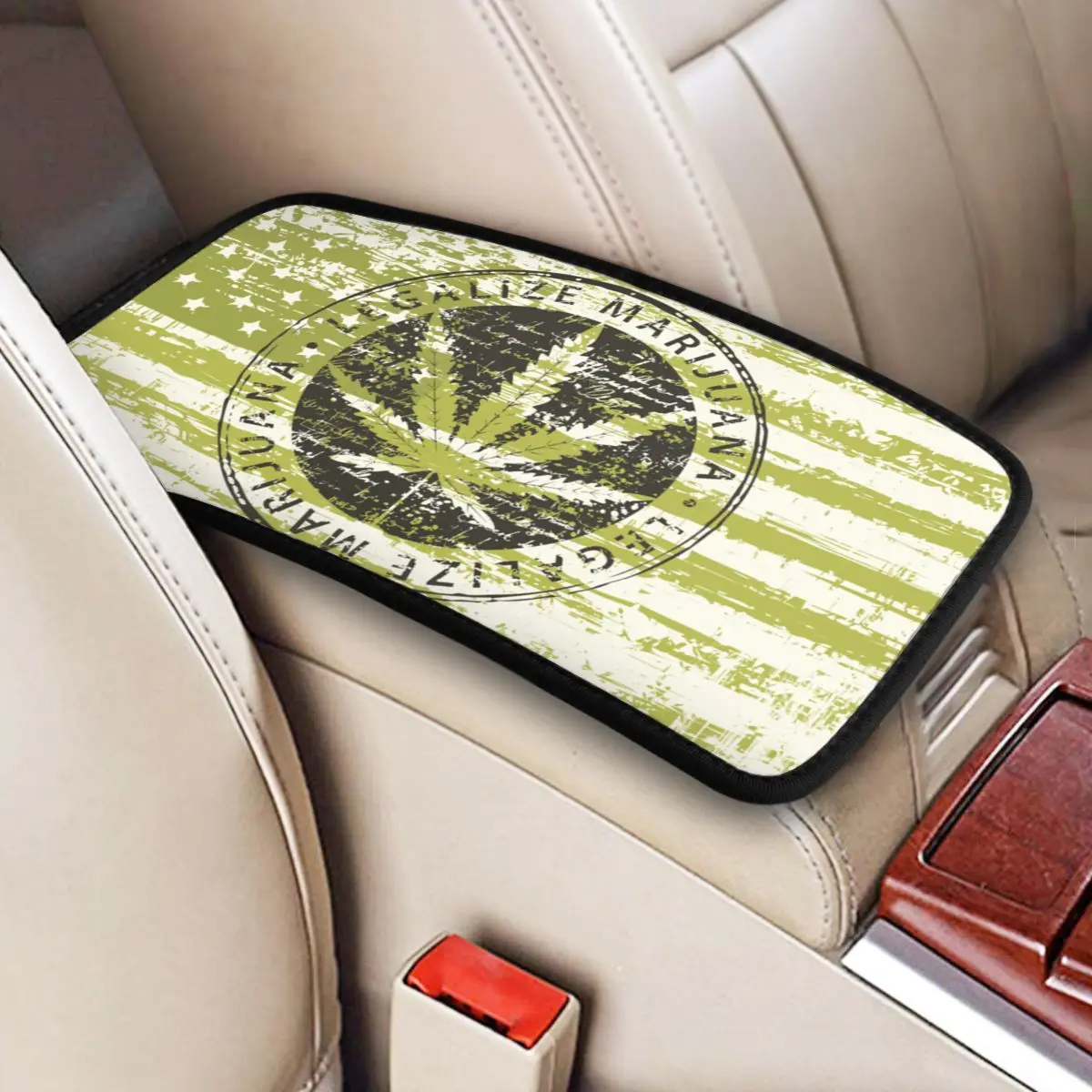 

Hemp Cannabis Leaf Weed American Flag Grunge Style Center Console Cover Pad for Cars Auto Interior Waterproof Arm Rest Cover Mat