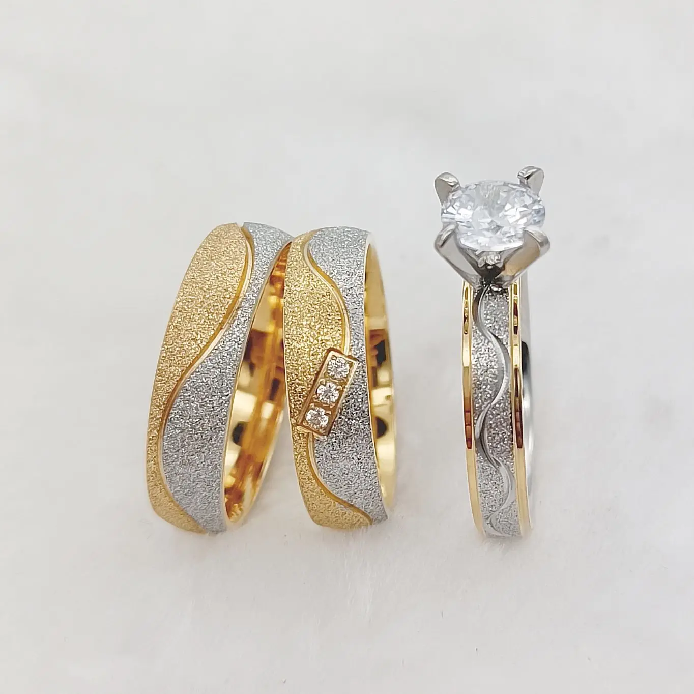 Bicolor Frosted Western 3pcs Alliances Wedding Engagement