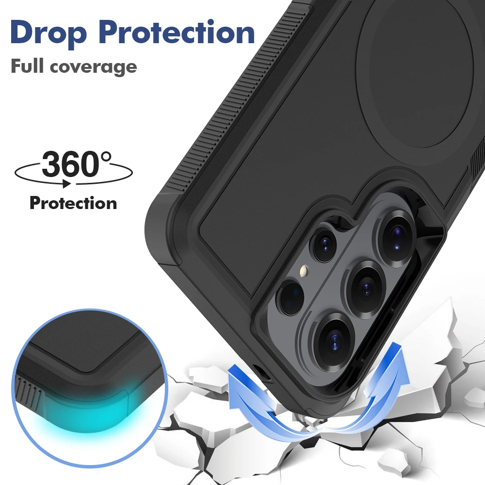 Enhanced Black Shockproof Armor Case with Magnetic Hybrid Design