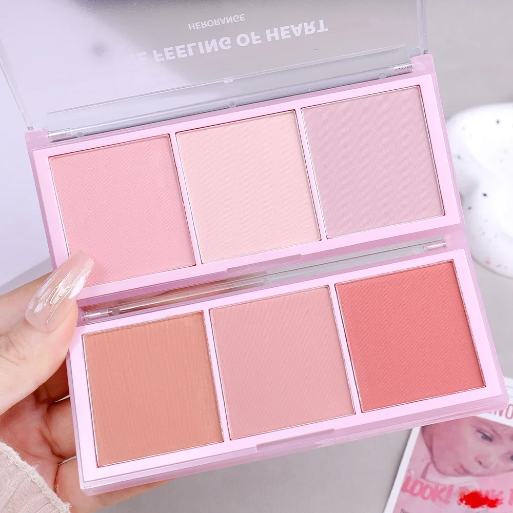 Sweet-colored Blush Plate Pink Brighten Natural Eyeshadow Blusher Powder Peach Long-lasting Face Makeup Blush Palette with Brush 4