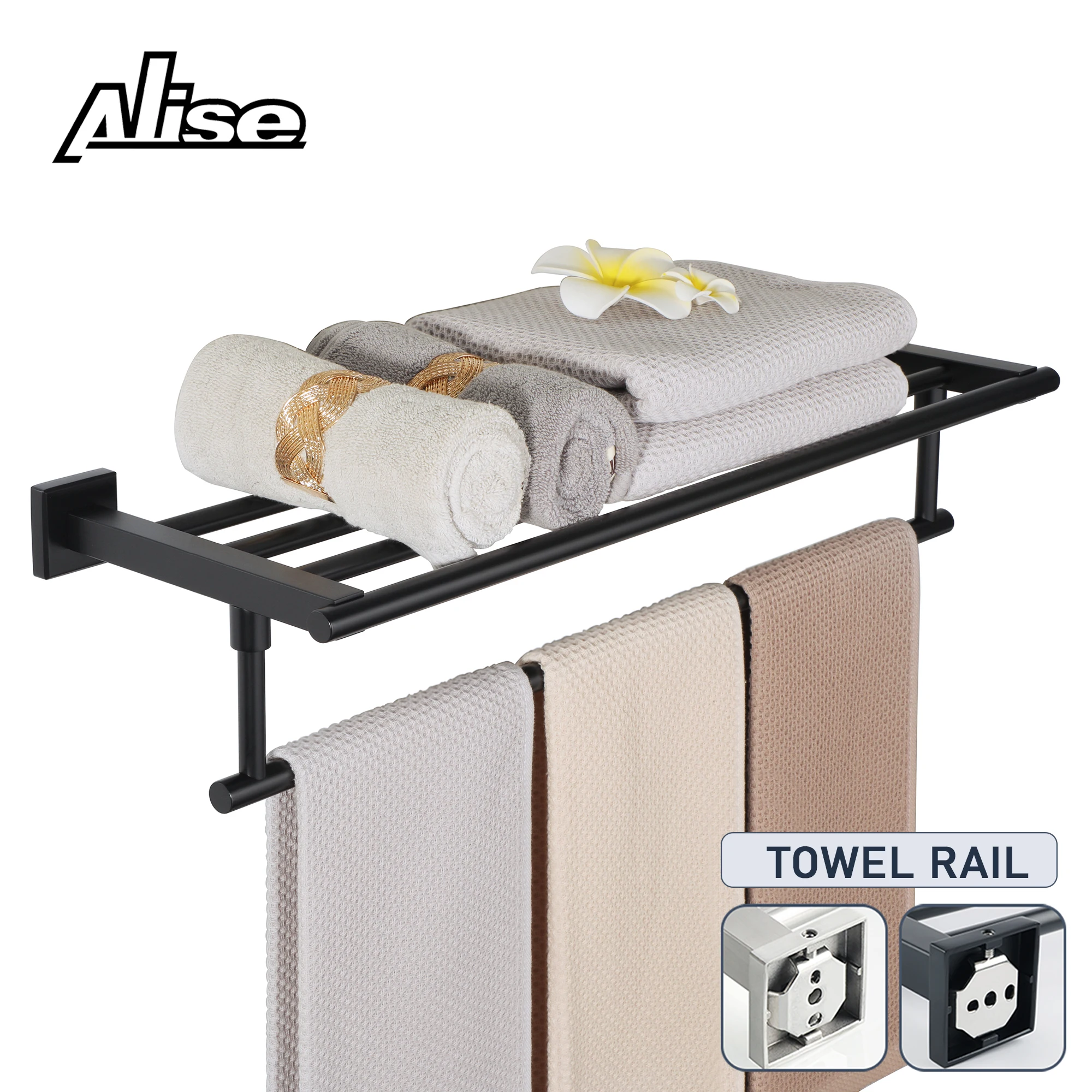 

60/70cm Towel Holder Bathroom Towel Rack Matte Black Stainless Steel Wall Mounted Towel Storage Shelf Bathroom Accessories